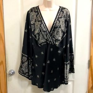 Silk boho blouse with bell sleeves